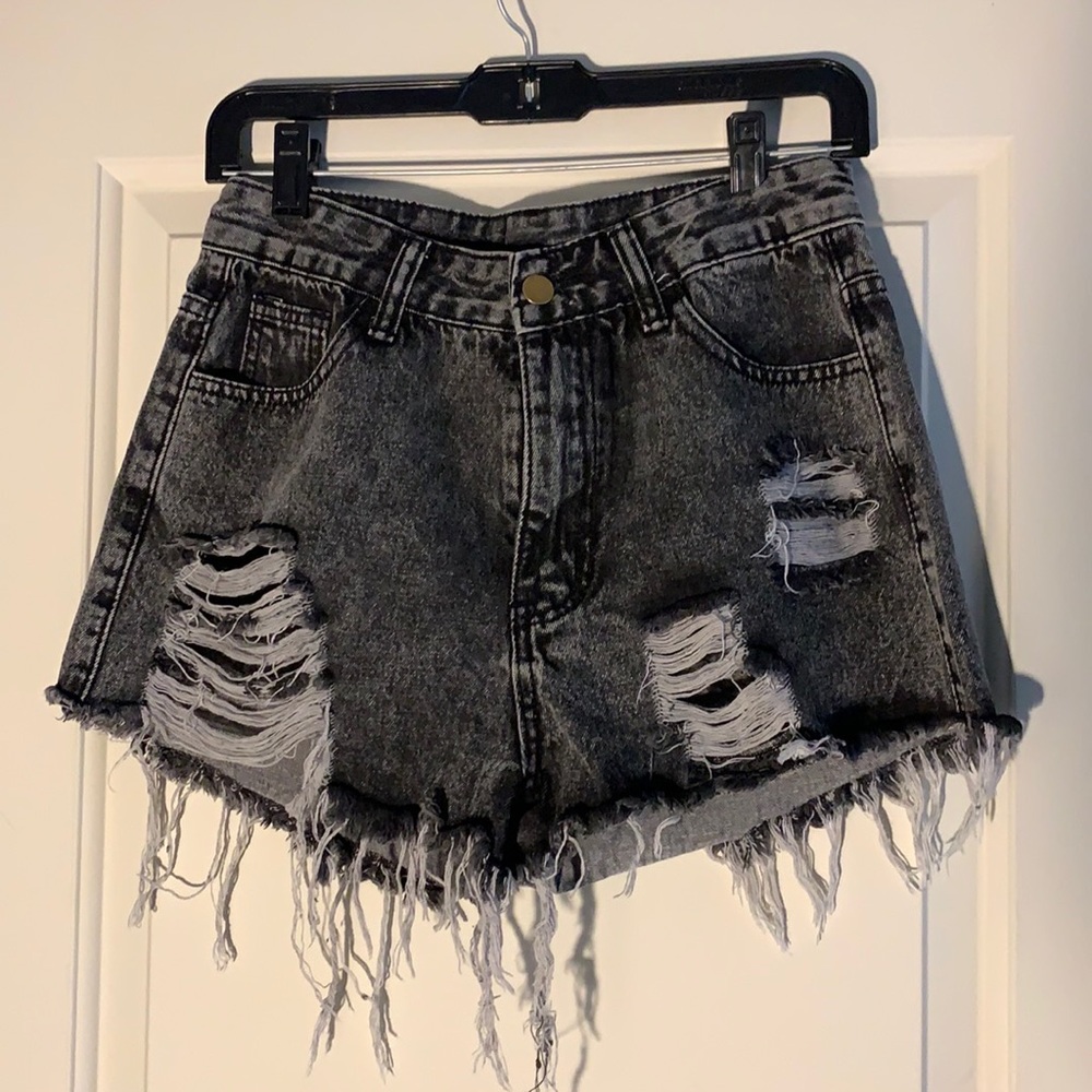 Shein black high waisted ripped jean short